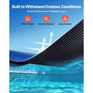 solar pool cover, 32 x 16 ft pool bubble cover, 16 mil pools solar blanket with dual heat locking air layer for pools, daytime heat absorption, nighttime heat retention, blue & silver, cuttable