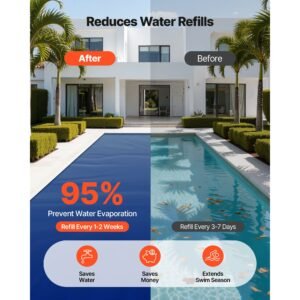 solar pool cover, 32 x 16 ft pool bubble cover, 16 mil pools solar blanket with dual heat locking air layer for pools, daytime heat absorption, nighttime heat retention, blue & silver, cuttable