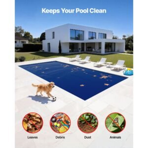 solar pool cover, 32 x 16 ft pool bubble cover, 16 mil pools solar blanket with dual heat locking air layer for pools, daytime heat absorption, nighttime heat retention, blue & silver, cuttable