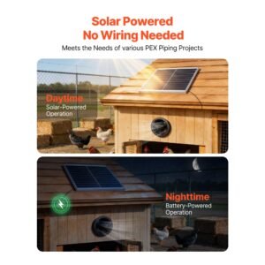 solar powered fan, 20w solar panel with battery storage, 220 cfm airflow, adjustable panel angle, 2030 rpm high speed, fast air exchange for greenhouse, grow tents, chicken coops, shelters
