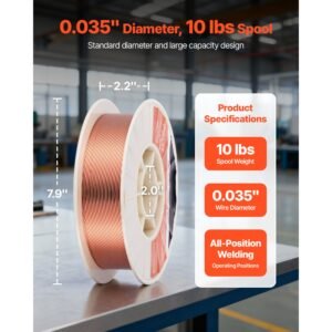 solid mig welding wire, er70s 6 0.035 inch 10 lbs, low spatter mild steel welding wire with high deoxidizers for all position gas shielded welding