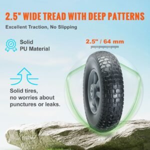 solid pu run flat tire wheel, 10", 2 pack, 180 lbs dynamic load, 220 lbs static load, flat free tubeless tires and wheels for hand truck, utility cart, dollies, garden trailers, various carts