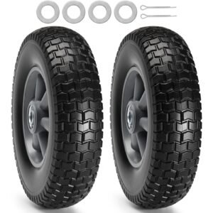 solid pu run flat tire wheel, 10", 2 pack, 180 lbs dynamic load, 220 lbs static load, flat free tubeless tires and wheels for hand truck, utility cart, dollies, garden trailers, various carts