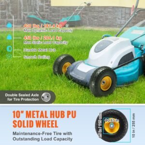 solid pu run flat tire wheel, 10", 2 pack, 400 lbs dynamic load, 450 lbs static load, flat free tubeless tires and wheels for hand truck, utility cart, dollies, garden trailers, various carts