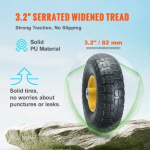 solid pu run flat tire wheel, 10", 2 pack, 400 lbs dynamic load, 450 lbs static load, flat free tubeless tires and wheels for hand truck, utility cart, dollies, garden trailers, various carts