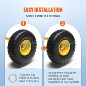 solid pu run flat tire wheel, 10", 2 pack, 400 lbs dynamic load, 450 lbs static load, flat free tubeless tires and wheels for hand truck, utility cart, dollies, garden trailers, various carts