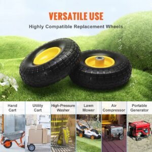 solid pu run flat tire wheel, 10", 2 pack, 400 lbs dynamic load, 450 lbs static load, flat free tubeless tires and wheels for hand truck, utility cart, dollies, garden trailers, various carts