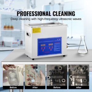 sonic cleaner with digital timer & heater, professional ultra sonic jewelry cleaner, stainless steel heated cleaning machine for glasses watch rings small parts circuit board (6l)