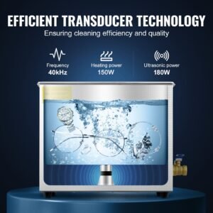 sonic cleaner with digital timer & heater, professional ultra sonic jewelry cleaner, stainless steel heated cleaning machine for glasses watch rings small parts circuit board (6l)