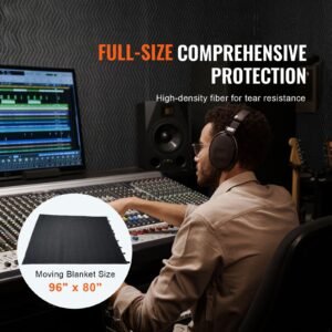 sound dampening blanket, 96" x 80", extra large studio grommeted soundproof blanket with grommets, light blocker for door acoustic noise blocking blanket studio sound absorption sheet, black