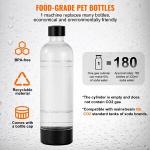 sparkling water maker, soda maker machine for home carbonating, seltzer water starter kit with bpa free 1l pet bottle, 2 co2 cylinders, compatible with mainstream screw in 60l co2 cylinder
