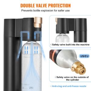 sparkling water maker, soda maker machine for home carbonating, seltzer water starter kit with bpa free 1l pet bottle, 2 co2 cylinders, compatible with mainstream screw in 60l co2 cylinder