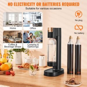 sparkling water maker, soda maker machine for home carbonating, seltzer water starter kit with bpa free 1l pet bottle, 2 co2 cylinders, compatible with mainstream screw in 60l co2 cylinder