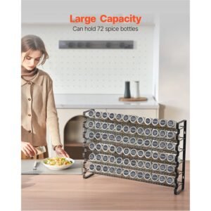 spice rack organizer for cabinet, spice organizer with 72 empty spice jars, lids, spice labels, and funnel complete set, seasoning organizer for countertop, kitchen, pantry, cupboard, 23x16 in