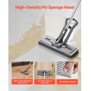 sponge mop, high density pu sponge mop with 1 pcs sponge mop replacement , easy to squeeze sponge mop with hook & loop for head change, fit for various floors' cleaning