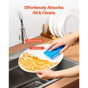 sponges, 12 pcs durable natural kitchen sponges with cellulose & scrub pad, easy to rinse cleaning sponges with honeycomb structure & quick water absorption, fit for home cleaning