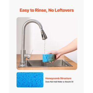 sponges, 12 pcs durable natural kitchen sponges with cellulose & scrub pad, easy to rinse cleaning sponges with honeycomb structure & quick water absorption, fit for home cleaning