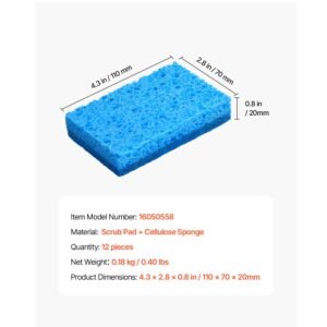 sponges, 12 pcs durable natural kitchen sponges with cellulose & scrub pad, easy to rinse cleaning sponges with honeycomb structure & quick water absorption, fit for home cleaning