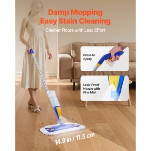 spray mop, with 3 washable pads for dry and wet floor cleaning and a 27oz refillable water tank, microfiber dust wet mop & twisted cotton dry mop, commercial home use for tiles/vinyl/wood floor