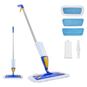 Spray Mop, with 3 Washable Pads for Dry and Wet Floor Cleaning and a 27oz Refillable Water Tank, Microfiber Dust Wet Mop & Twisted Cotton Dry Mop, Commercial Home Use for Tiles/Vinyl/Wood Floor