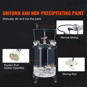 spray paint pressure pot tank, 30l/8gal air paint pressure pot with manual mixing agitator, leak repair sealant for industry home decor architecture construction automotive painting, 70psi max