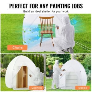 spray paint shelter, 60 x 60 x 70 in pop up portable spray paint tent with built in floor, exhaust window and storage bag, foldable paint booth for furniture, diy hobby tool painting station
