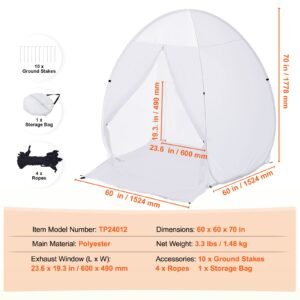 spray paint shelter, 60 x 60 x 70 in pop up portable spray paint tent with built in floor, exhaust window and storage bag, foldable paint booth for furniture, diy hobby tool painting station