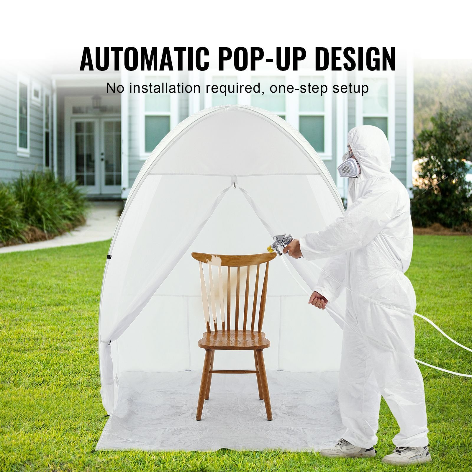 spray paint shelter, 60 x 60 x 70 in pop up portable spray paint tent with built in floor, exhaust window and storage bag, foldable paint booth for furniture, diy hobby tool painting station