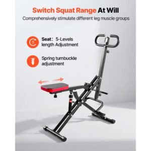 squat machine, deep squat rowing machine for home, easy setup & foldable exercise equipment, glute trainer machine with 12 gear adjustable resistance, glutes & leg home workout machine, black
