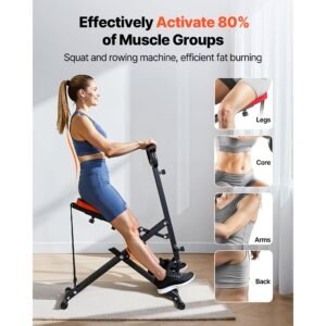 squat machine, deep squat rowing machine for home, easy setup & foldable exercise equipment, glute trainer machine with 2 high strength resistance bands, glutes & leg home workout machine, black