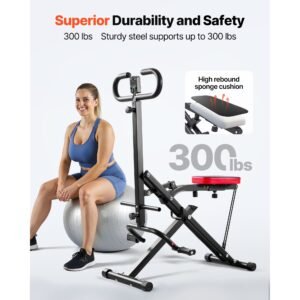 squat machine, deep squat rowing machine for home, easy setup & foldable exercise equipment, glute trainer machine with 2 high strength resistance bands, glutes & leg home workout machine, black