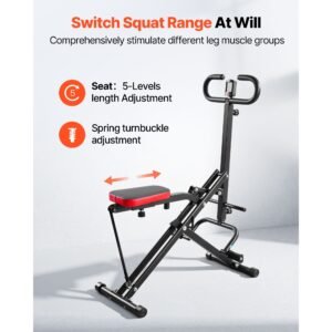 squat machine, deep squat rowing machine for home, easy setup & foldable exercise equipment, glute trainer machine with 2 high strength resistance bands, glutes & leg home workout machine, black