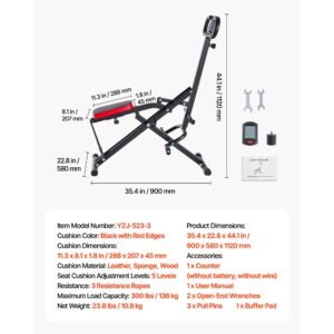 squat machine, deep squat rowing machine for home, easy setup & foldable exercise equipment, glute trainer machine with 3 high strength resistance bands, glutes & leg home workout machine, black