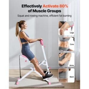 squat machine, deep squat rowing machine for home, easy setup & foldable exercise equipment, glute trainer machine with 3 high strength resistance bands, glutes & leg home workout machine, white