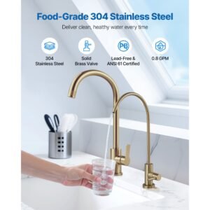 stainless steel faucet, lead free water purifier faucet, filter water faucets with solid brass valve, anti rust & durability ro water faucets for kitchen, bar counter, cafe shop, brushed gold