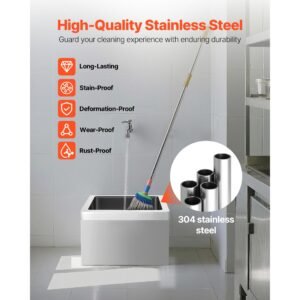 stainless steel floor mop sink, 22 x 19 x 12 in, 304 stainless steel, with 3 in 1 filter and wall mounted bracket, x shaped groove for quick and smooth drainage, for balcony and bathroom