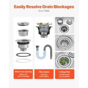 stainless steel floor mop sink, 22 x 19 x 12 in, 304 stainless steel, with backsplash, 3 in 1 filter and wall mounted bracket, x shaped groove for quick drainage, for balcony and bathroom