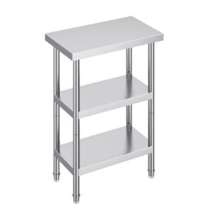 stainless steel food prep table, 14 x 24 x 34 inch commercial kitchen worktable, with 2 adjustable undershelf, heavy duty prep table metal work table for bbq, kitchen, home, and garage