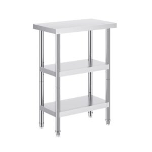 stainless steel food prep table, 14 x 24 x 34 inch commercial kitchen worktable, with 2 adjustable undershelf, heavy duty prep table metal work table for bbq, kitchen, home, and garage