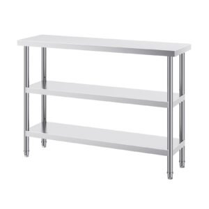 stainless steel food prep table, 14 x 48 x 34 inch commercial kitchen worktable, with 2 adjustable undershelf, heavy duty prep table metal work table for bbq, kitchen, home, and garage