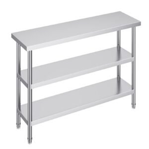 stainless steel food prep table, 14 x 48 x 34 inch commercial kitchen worktable, with 2 adjustable undershelf, heavy duty prep table metal work table for bbq, kitchen, home, and garage