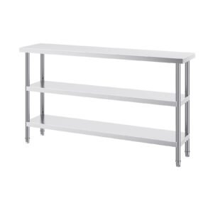 stainless steel food prep table, 14 x 60 x 34 inch commercial kitchen worktable, with 2 adjustable undershelf, heavy duty prep table metal work table for bbq, kitchen, home, and garage