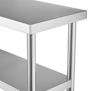 stainless steel food prep table, 14 x 60 x 34 inch commercial kitchen worktable, with 2 adjustable undershelf, heavy duty prep table metal work table for bbq, kitchen, home, and garage