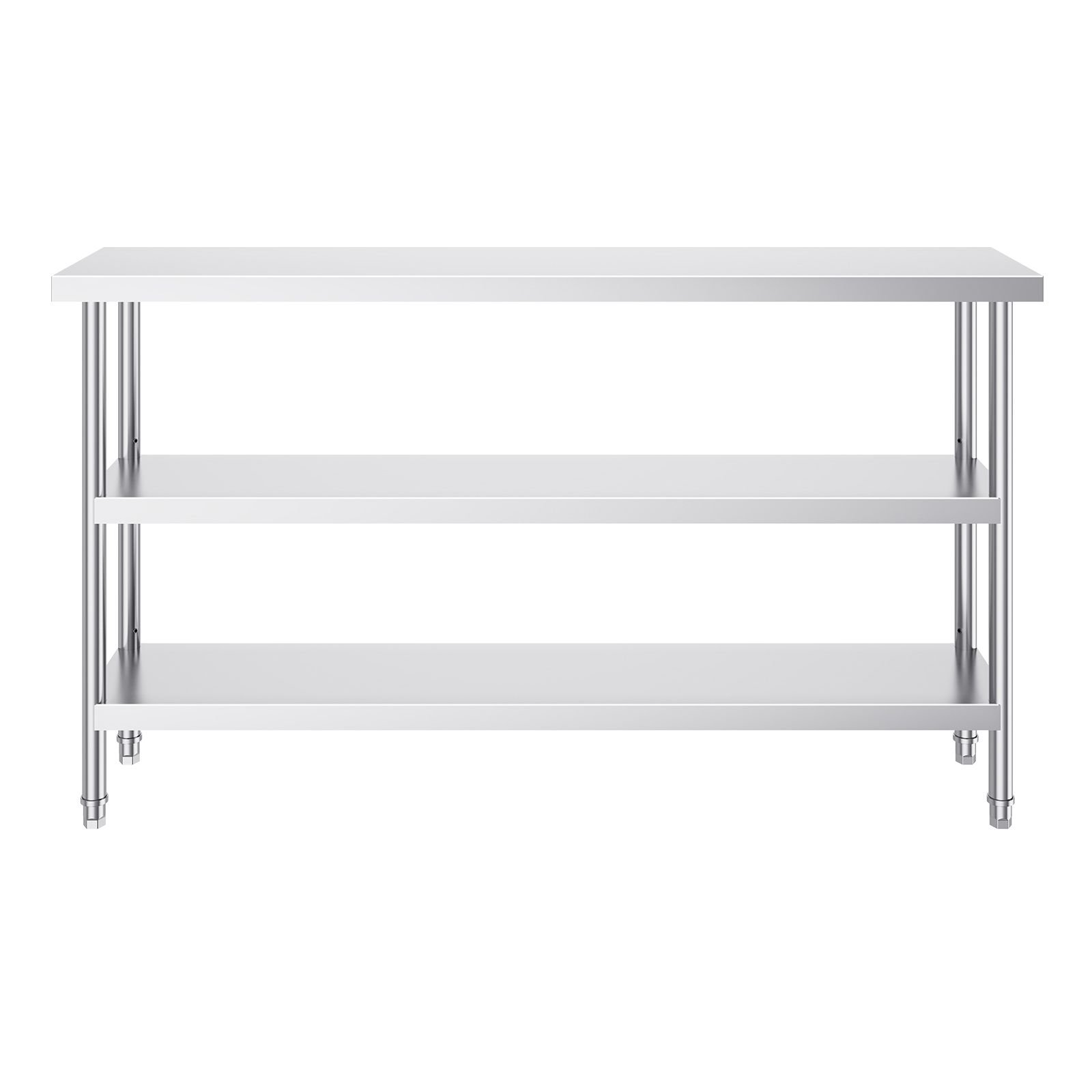 stainless steel food prep table, 14 x 60 x 34 inch commercial kitchen worktable, with 2 adjustable undershelf, heavy duty prep table metal work table for bbq, kitchen, home, and garage