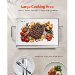 stainless steel griddle, 23x16 inch universal flat top rectangular plate, gas grill griddle for bbq grill, teppanyaki, portable family cookware with handle, for camping tailgating party