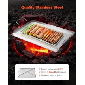 Stainless Steel Griddle, 23x16 inch Universal Flat Top Rectangular Plate, Gas Grill Griddle for BBQ Grill, Teppanyaki, Portable Family Cookware with Handle, for Camping Tailgating Party