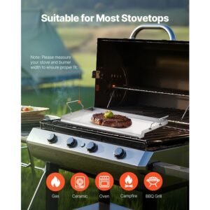 stainless steel griddle, 23x16 inch universal flat top rectangular plate, gas grill griddle for bbq grill, teppanyaki, portable family cookware with handle, for camping tailgating party