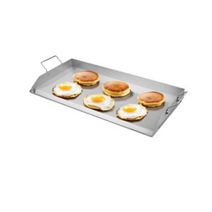 stainless steel griddle, 32x16 inch universal flat top rectangular plate, gas grill griddle for bbq grill, teppanyaki, portable family cookware with handle, for camping tailgating party
