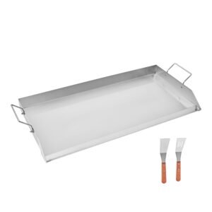 stainless steel griddle, 32x16 inch universal flat top rectangular plate, gas grill griddle for bbq grill, teppanyaki, portable family cookware with handle, for camping tailgating party