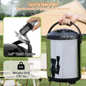 stainless steel insulated beverage dispenser, 1.5 gallon 6 liter, thermal hot and cold drink server dispenser with spigot handle, food grade for hot tea coffee water restaurant drink shop